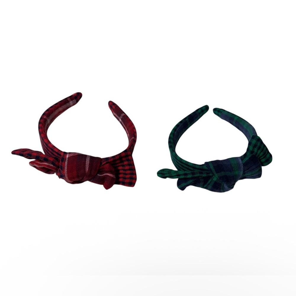 Set Of Plaid Holiday Headbands for Girls - Red & Green (2pcs)